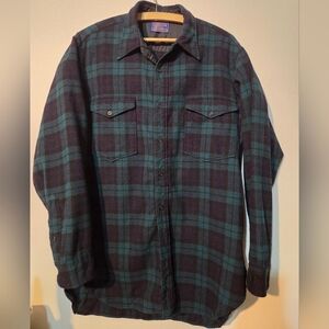 Plaid Men's 16 1/2 VTG Pendleton Shirt Green & Black